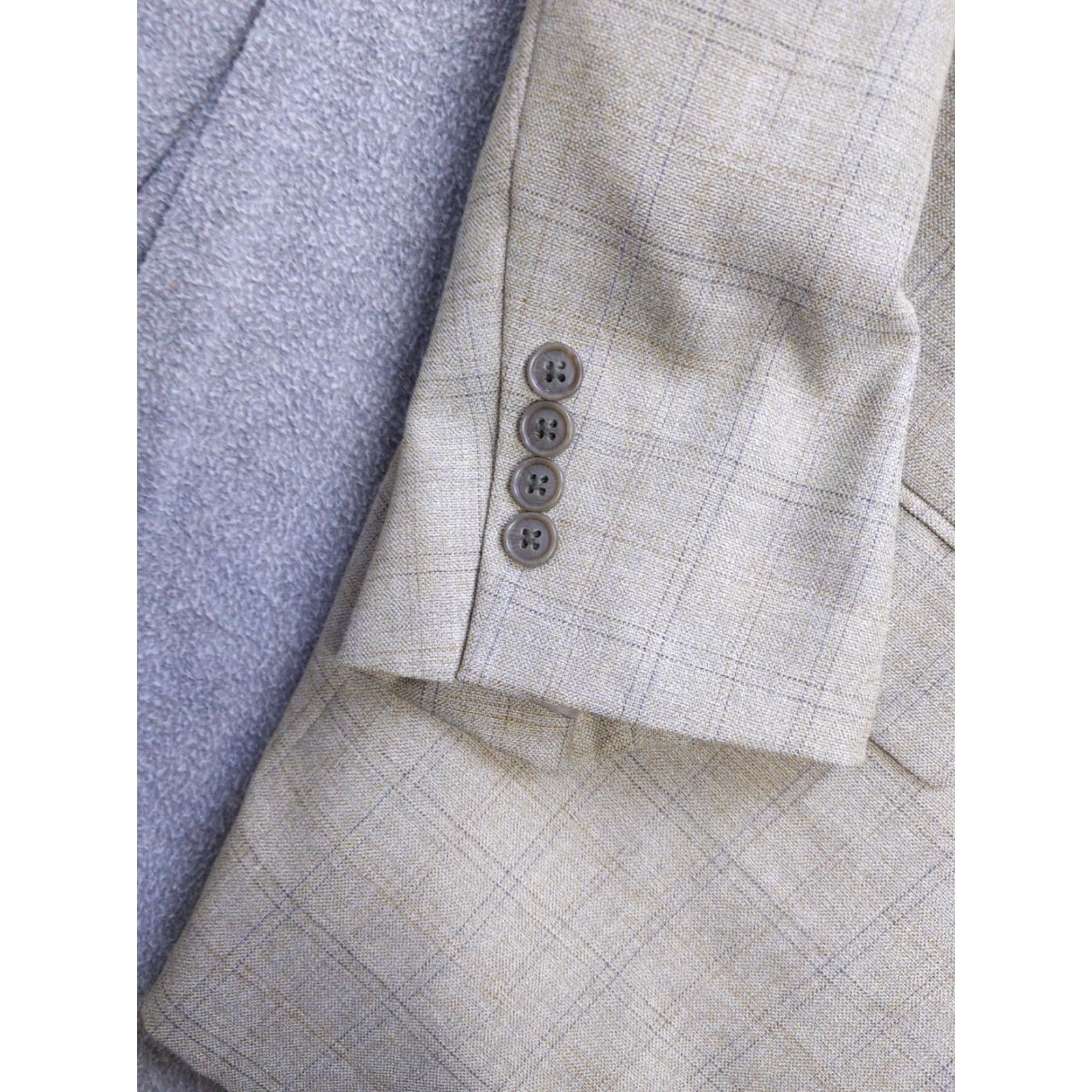Vintage Versini Blazer Mens 50 Long Tan Beige Windowpane Wool Blend Sport Coat Jacket Size 50R - 3 Thumbnail