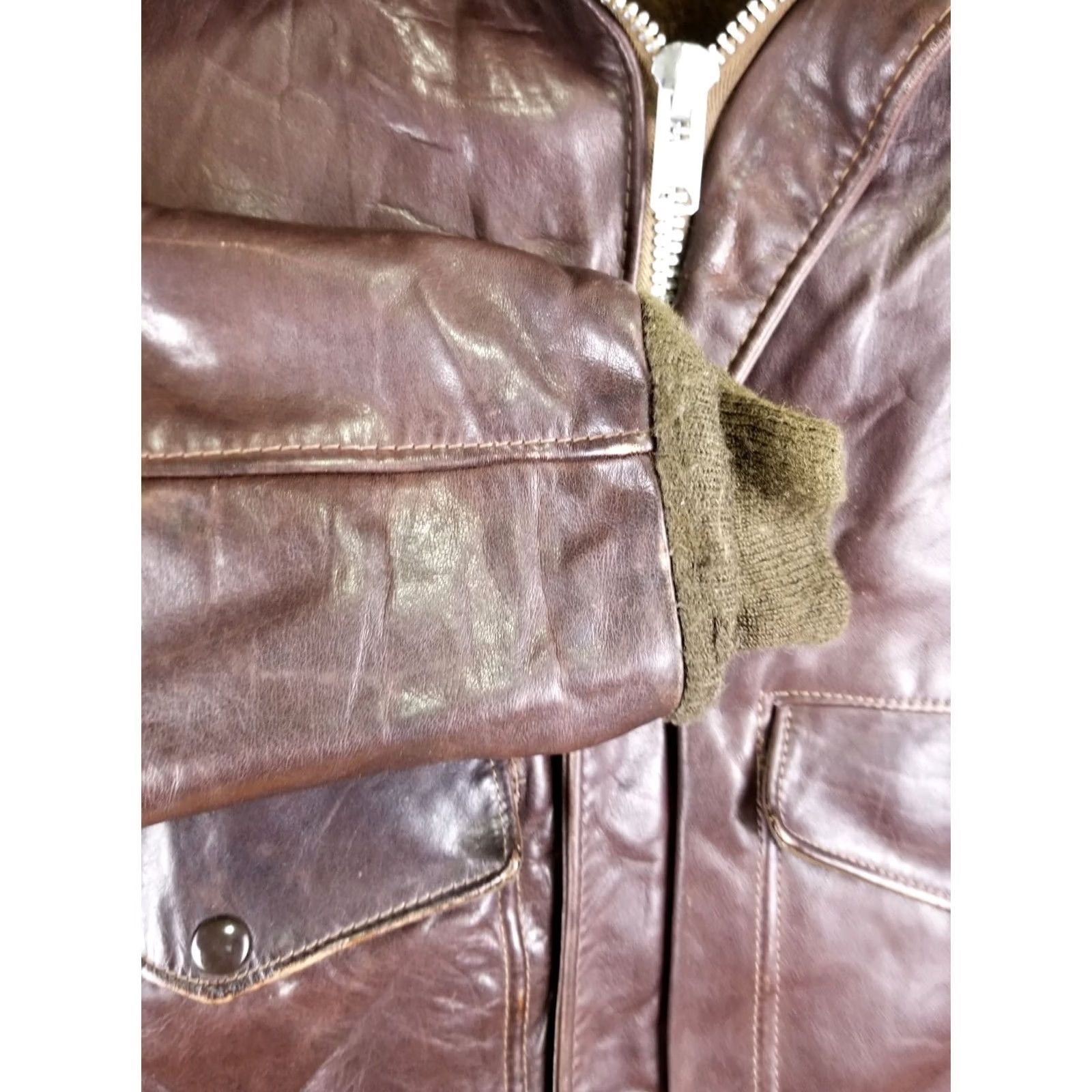 Schott VINTAGE SCHOTT G-1 STYLE FLIGHT LEATHER JACKET SZ 38 WITH LINING Men Jacket Brown 70s Military Motorcycle Leather Lined Size 38 Size US XXS / EU 40 - 5 Thumbnail