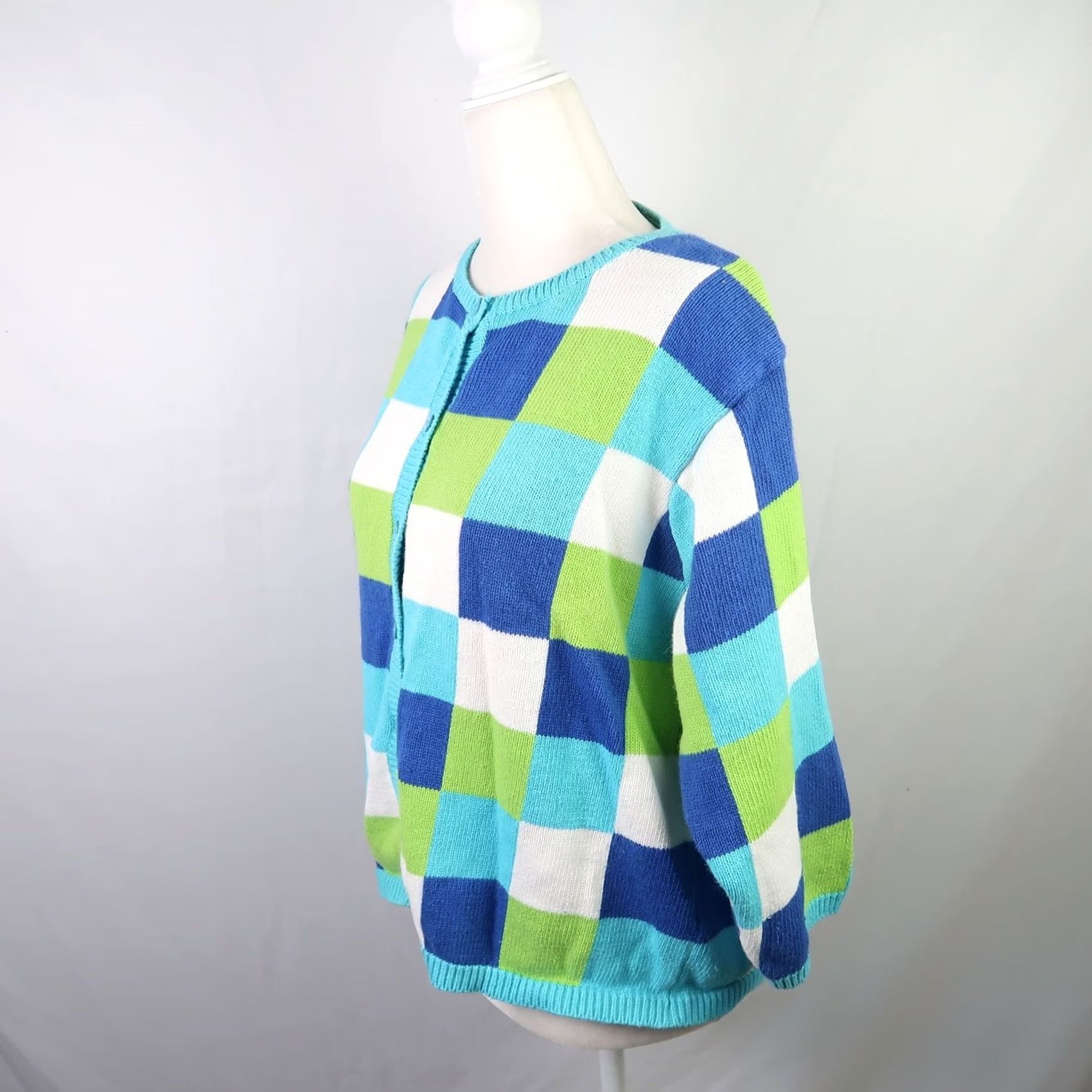 Vintage VINTAGE Y2K Blue and Green Grid Checker Print Knit Cardigan L Mens Womens Boys Girls Size L / US 10 / IT 46 - 6 Thumbnail