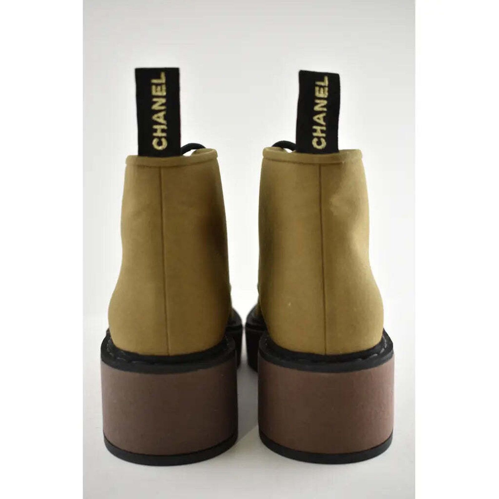 Chanel Chanel 20C Light Dark Brown Pearl CC Combat Lace Up Tie Size US 8.5 / IT 38.5 - 10 Thumbnail
