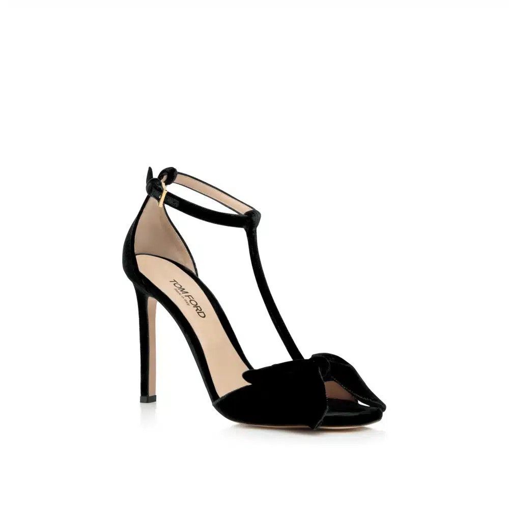 Tom Ford o1loc1c0326 W3339 Hi Heels Velvet Bow Sandals in Black Size US 8 / IT 38 - 2 Thumbnail