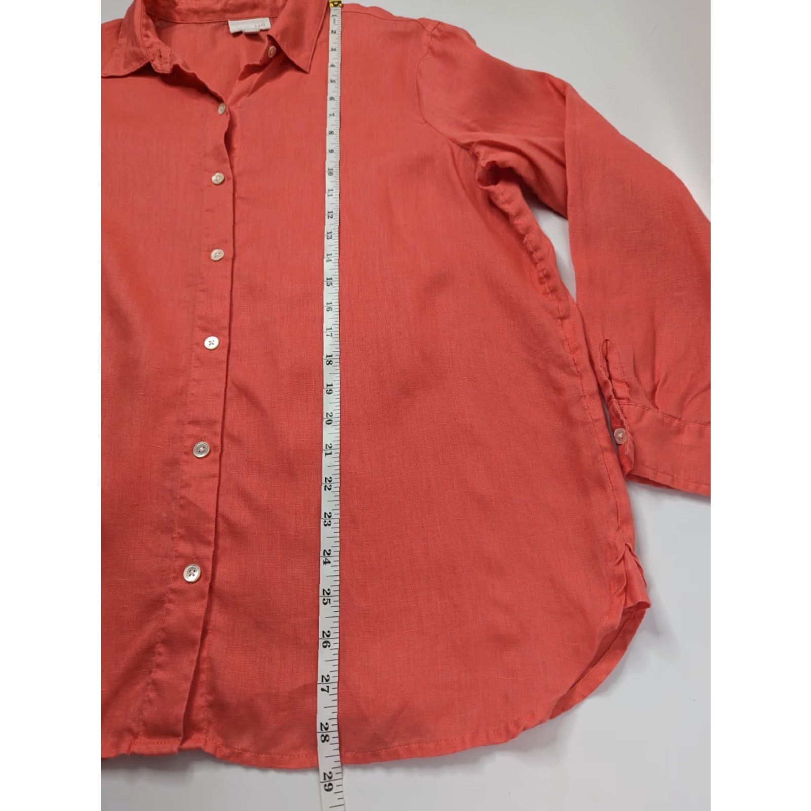 J. Jill J Jill Blouse Long Sleeve Collared Button Linen Classic Size L Orange Coral Women’s Shirt Blouse 703923 Size L / US 10 / IT 46 - 5 Thumbnail