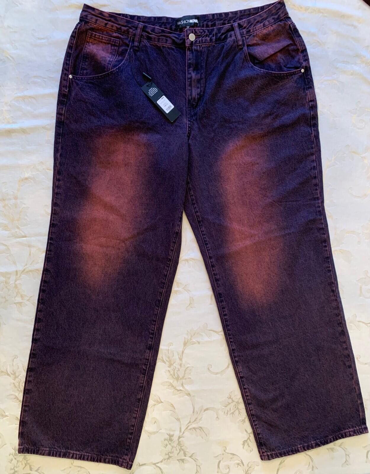 Fashion Nova 100% Cotton Size 18, 5 Pocket Design Black/Purple Wide Leg Size 40" / US 18 - 1 Thumbnail