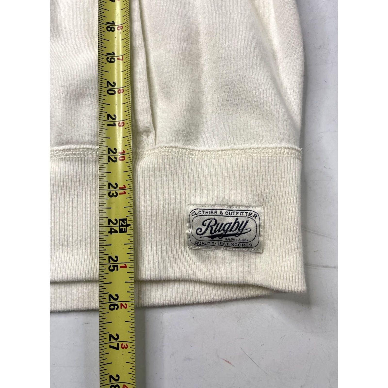 Ralph Lauren VINTAGE Rugby Ralph Lauren Hoodie Sweatshirt 1/4 Zip Pullover Gothic R Men Large White Cotton Knit Regular Hooded Pockets Logo Button Size US L / EU 52-54 / 3 - 6 Thumbnail