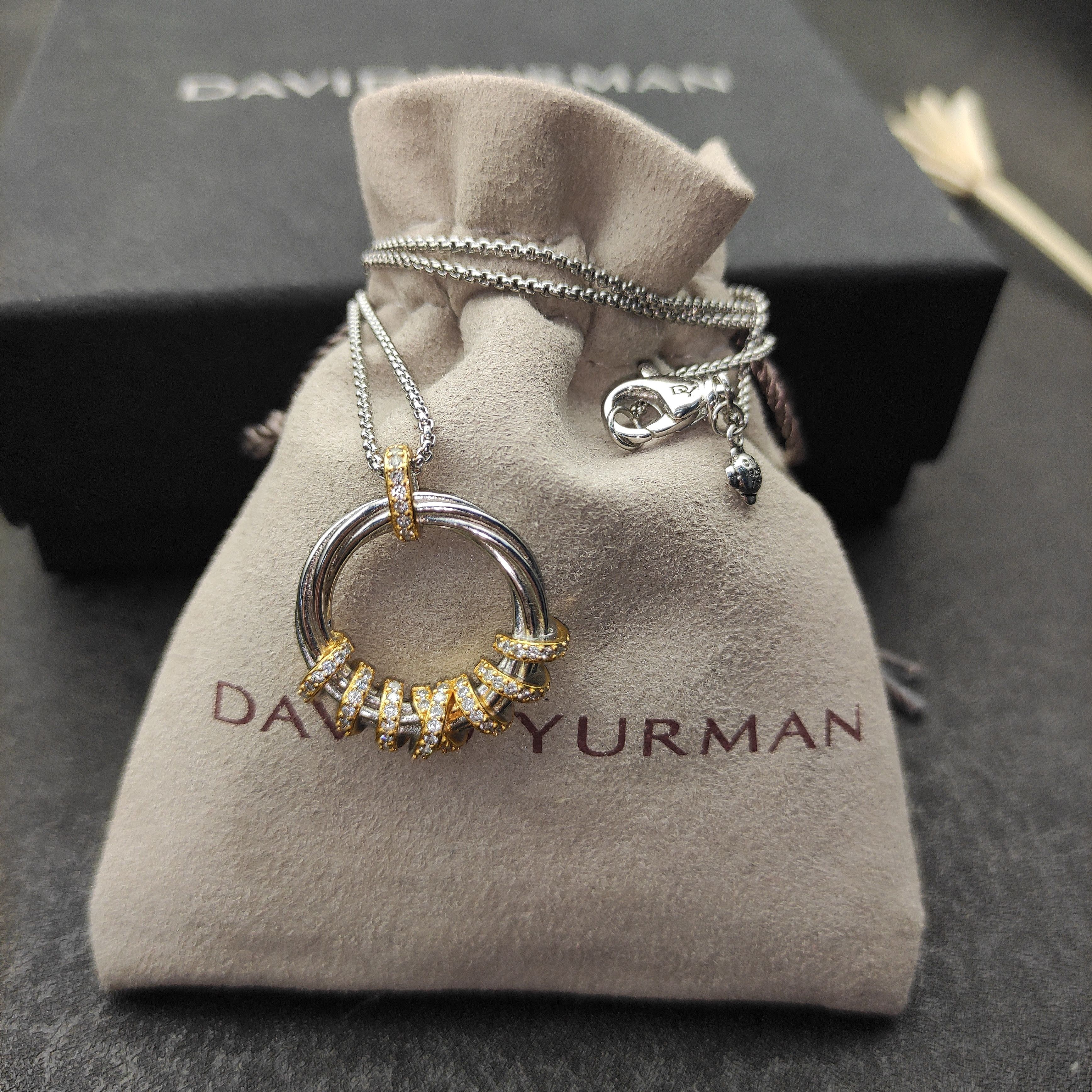 David Yurman Two-Tone Diamond Coiled Circle Pendant Necklace in Silver, Men's