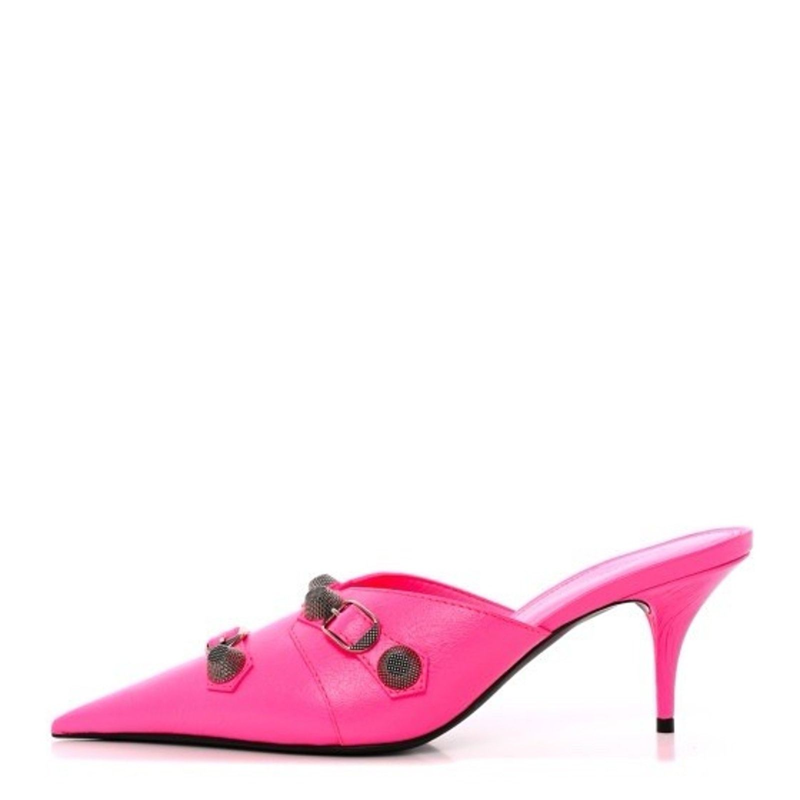 Balenciaga Pink Engraved Cagole Slip On Leather Heeled Mules Shoes 37 Size US 7 / IT 37 - 4 Thumbnail
