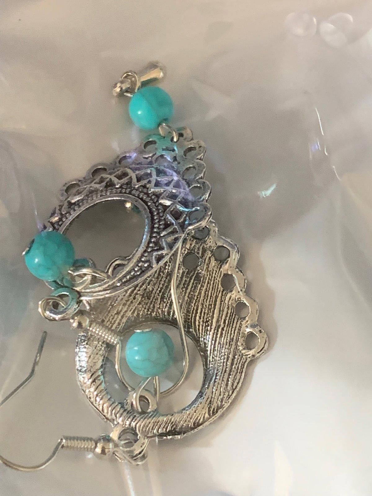 Designer Bohemian Silver Turquoise Earrings Size ONE SIZE - 1 Preview