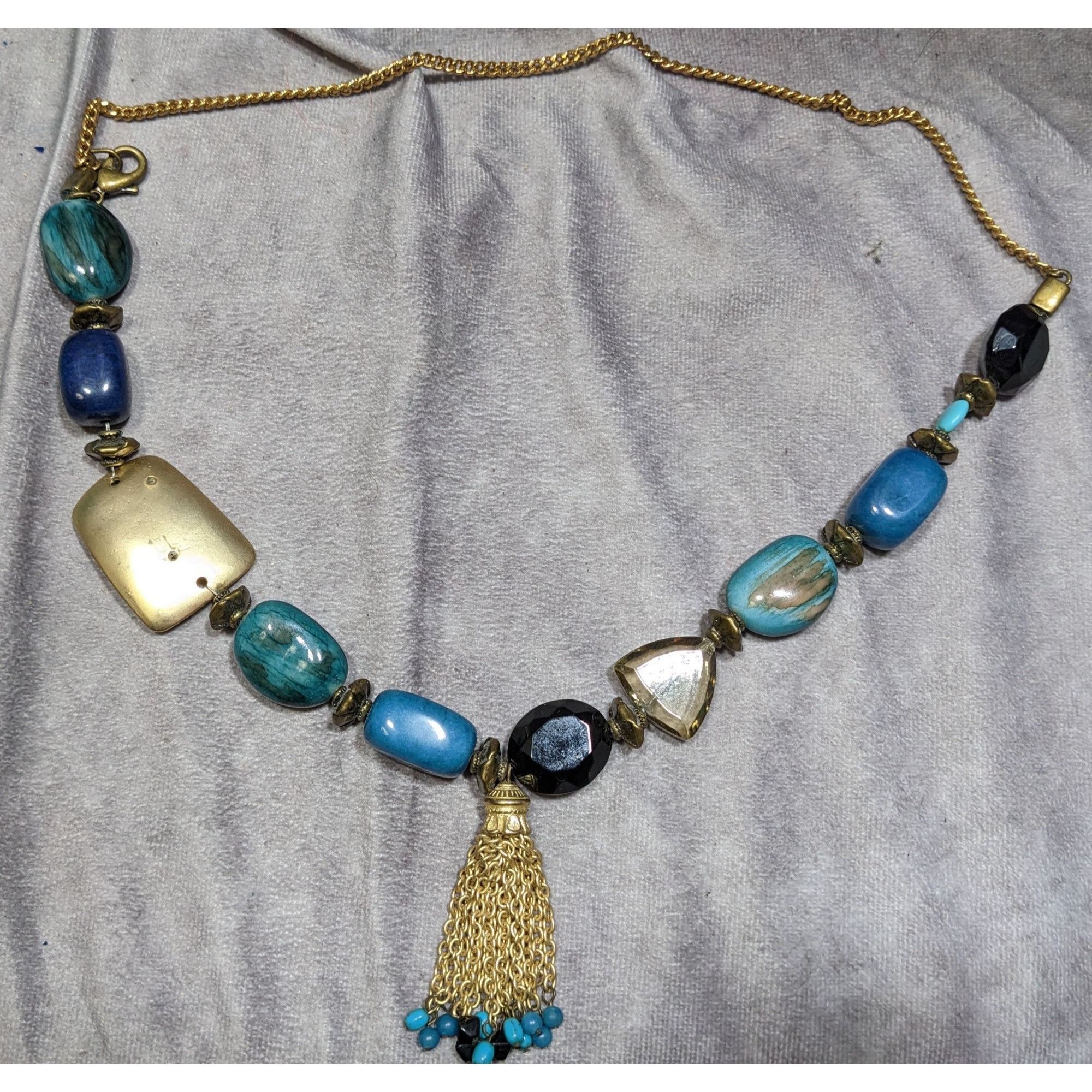 Other Vintage Bohemian Blue Stone Necklace With Gold Tone Accents Size ONE SIZE - 6 Thumbnail