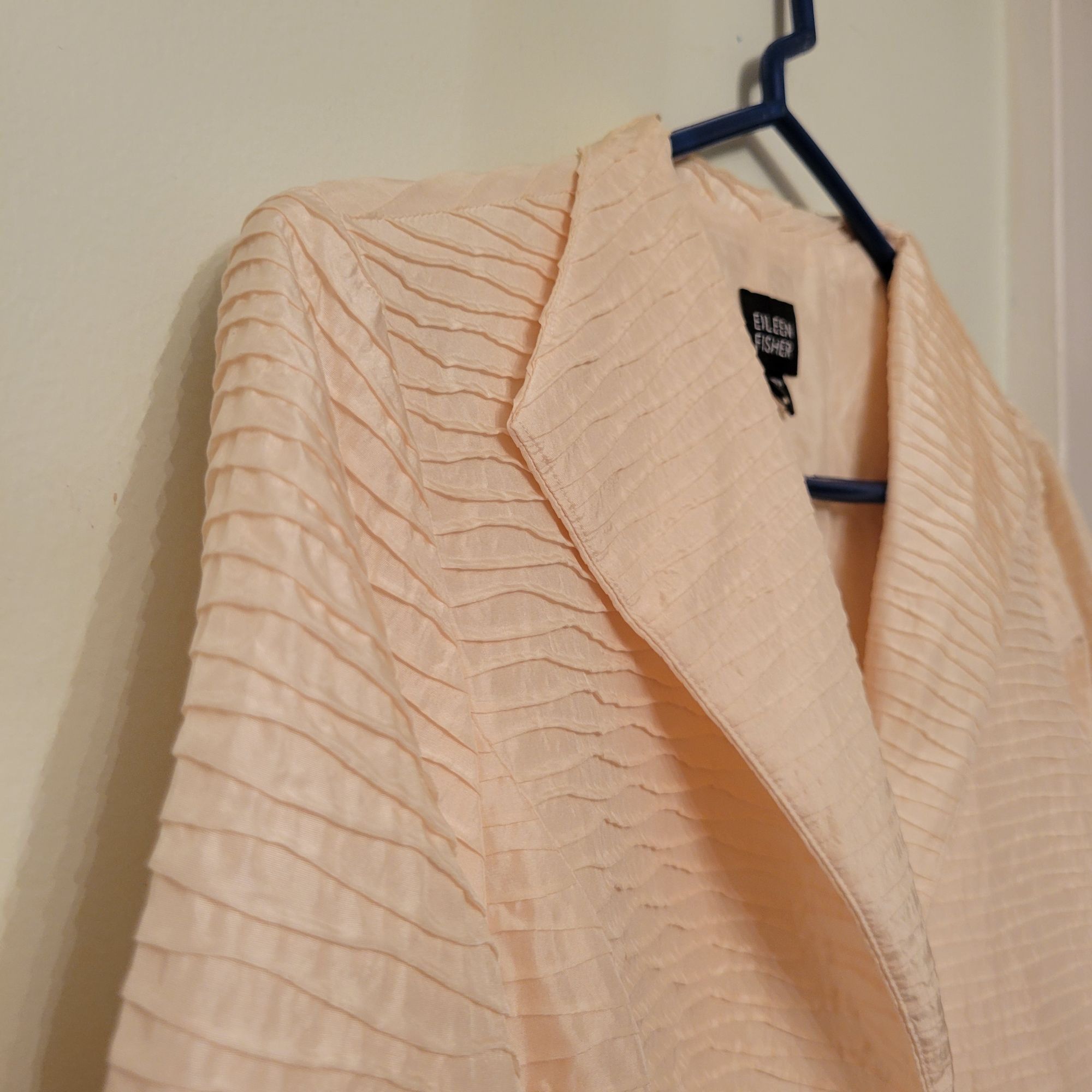 Eileen Fisher Eileen Fisher Textured Cream Silk Open Front Jacket Blazer S Size S / US 4 / IT 40 - 4 Thumbnail