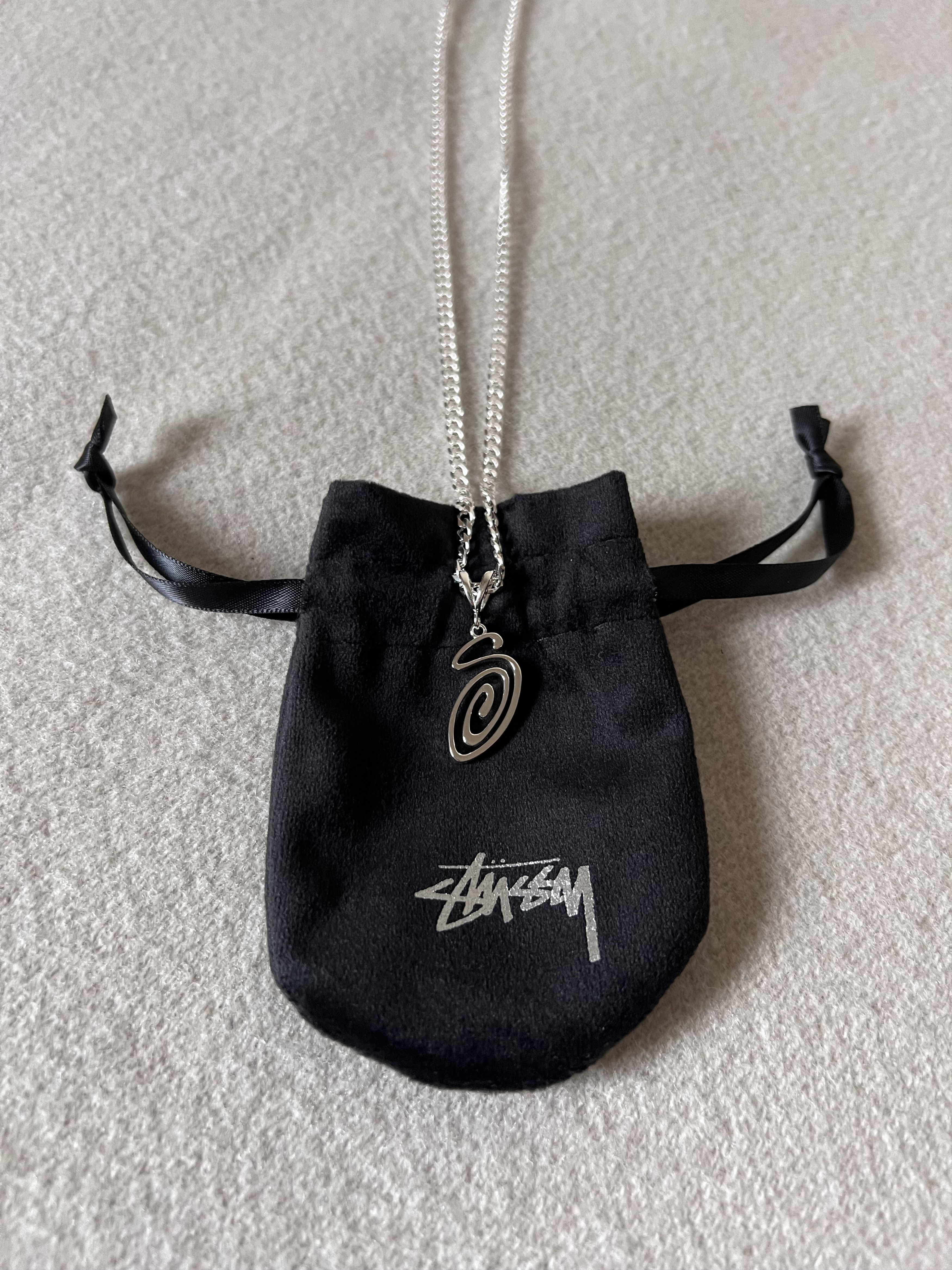 image of Stussy Swirly S Chain In Sterling Sliver in Silver, Men's