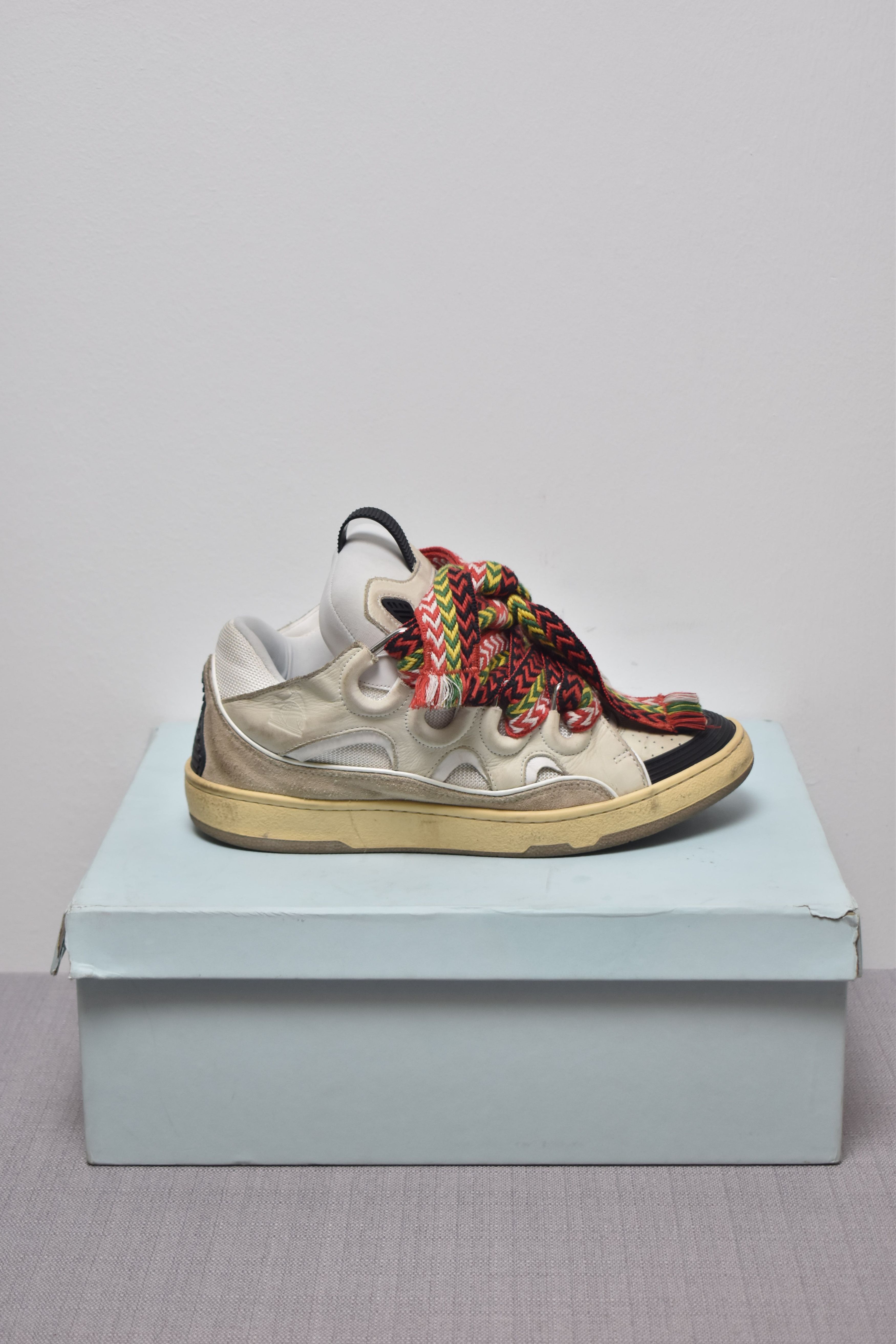 image of Lanvin Curb Sneakers in White Yellow, Men's (Size 9.5)