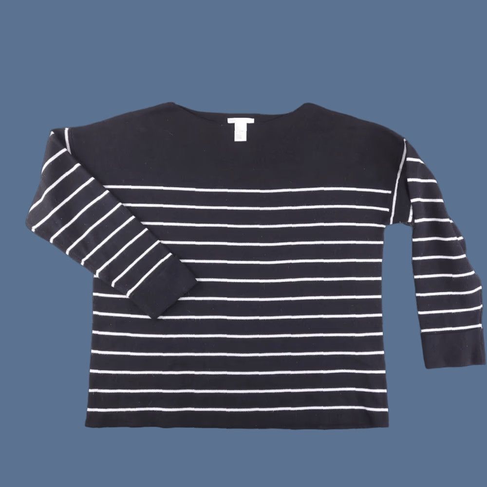 H&M H&M Sweater Women Small Black Knit Stripe Oversized 3/4 Sleeve Business Pullover, Regular Size, Womens, Knit, Striped, Vintage: No Size S / US 4 / IT 40 - 1 Thumbnail