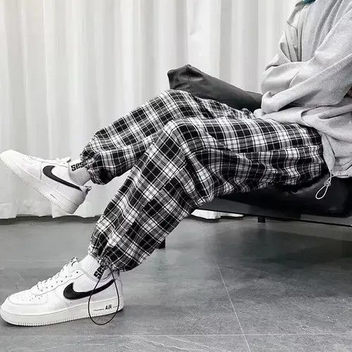 E.T. Wright Lightweight Plaid Pants Men Hip Hop Oversized Casual Pants Size US 31 - 2 Thumbnail