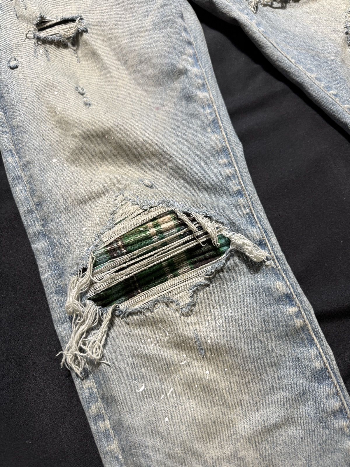 Amiri Amiri Mx1 LightWash Green Plaid Patch Jeans - Size 32 Size US 32 / EU 48 - 2 Thumbnail