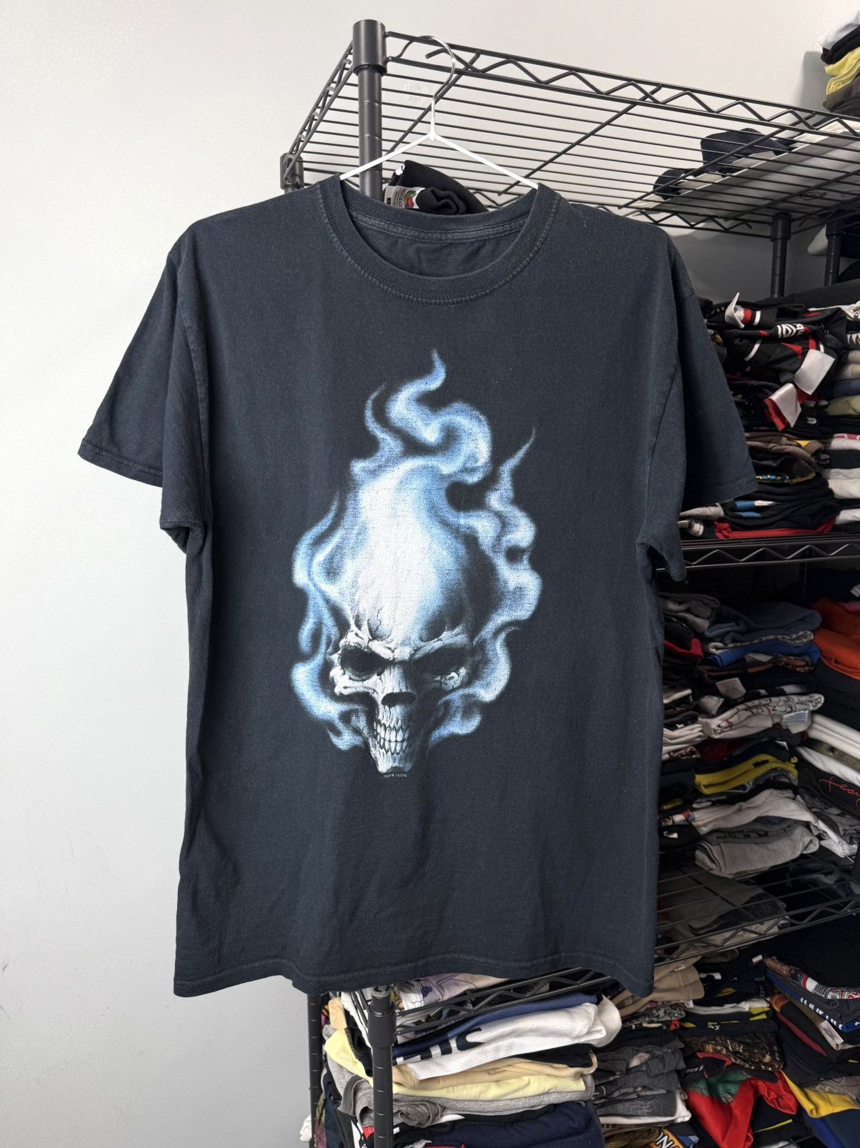 Vintage Vintage Skull In Flame T Shirt Travis Scott Liquid Blue Size US M / EU 48-50 / 2 - 1 Thumbnail