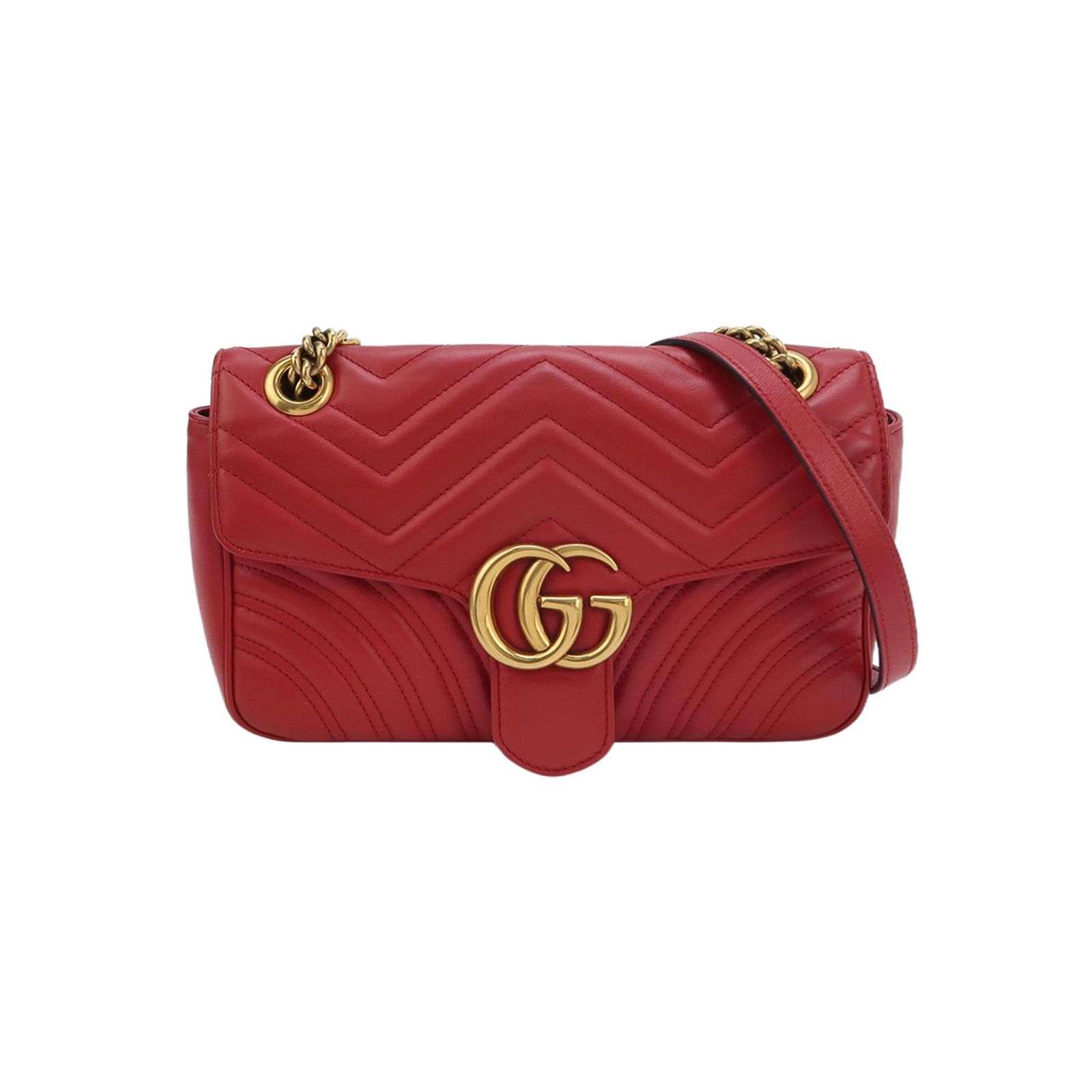 Gucci Gucci GG Marmont Red Leather Shoulder Bag Size ONE SIZE - 1 Thumbnail