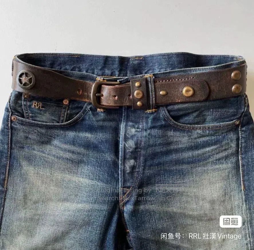 RRL Ralph Lauren vintage rrl montana leather belt with brass studs. Size ONE SIZE - 1 Thumbnail
