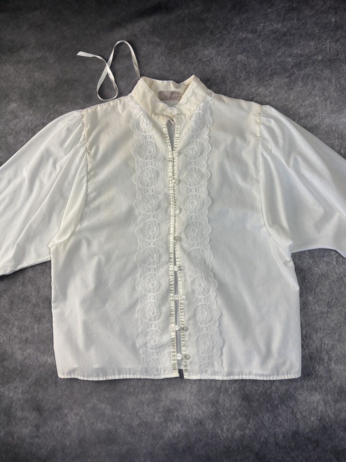 Vintage Lace Trim Victorian Style Vintage Dress Shirt Frilly Elcat Size S / US 4 / IT 40 - 8 Thumbnail