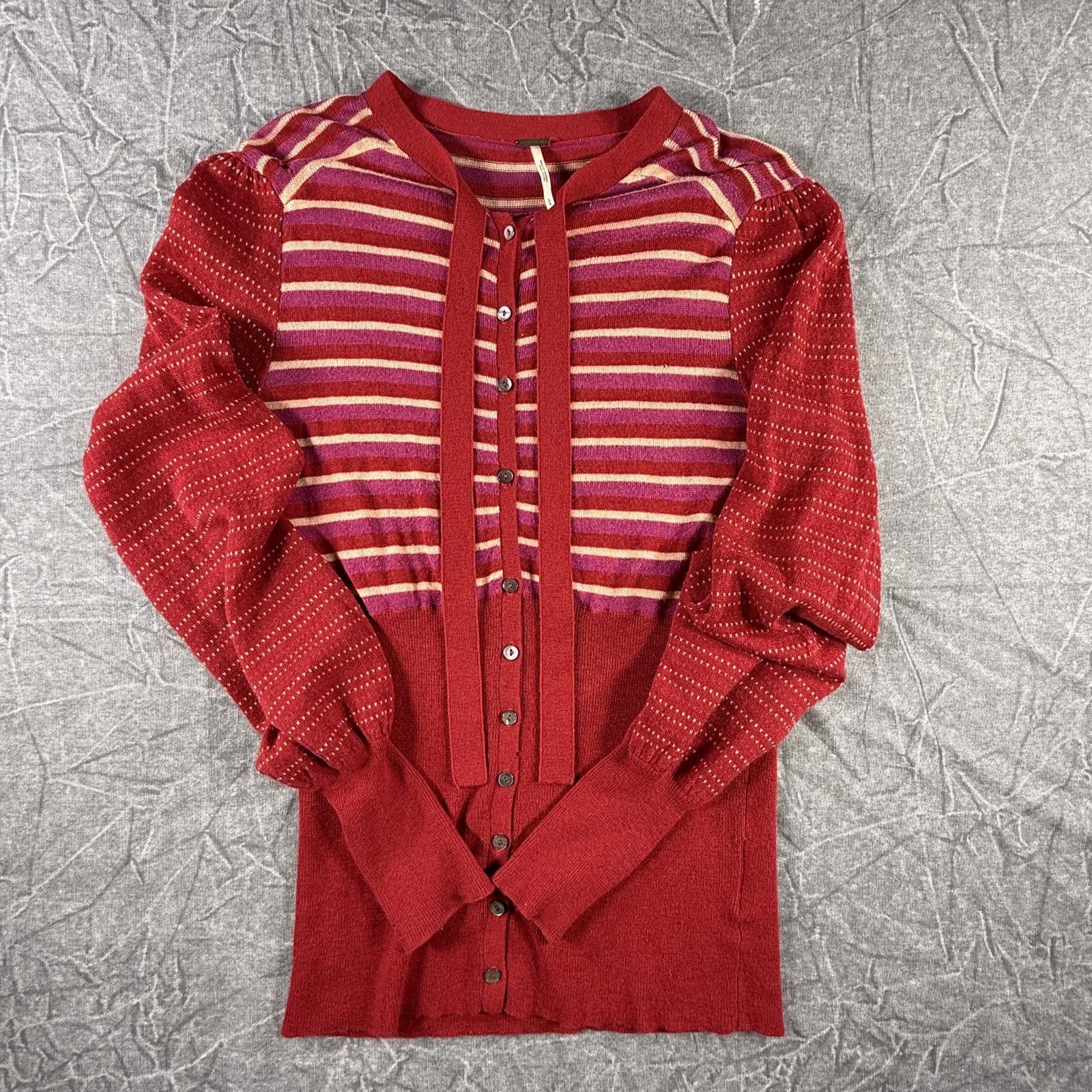 Free People Free People Cardigan Women's L Red Wool Open Neck Bow Size L / US 10 / IT 46 - 3 Thumbnail