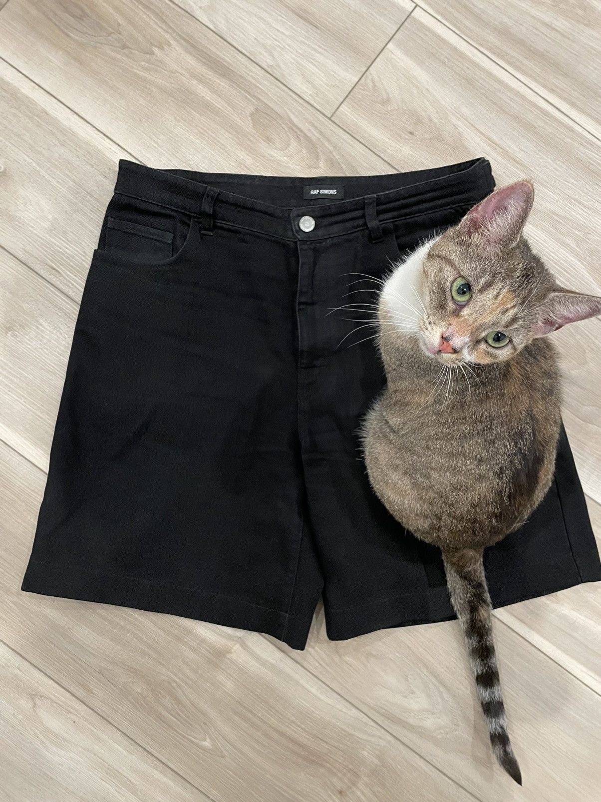 image of Raf Simons Ss19 Chrome Patch Denim Shorts in Black, Men's (Size 33)