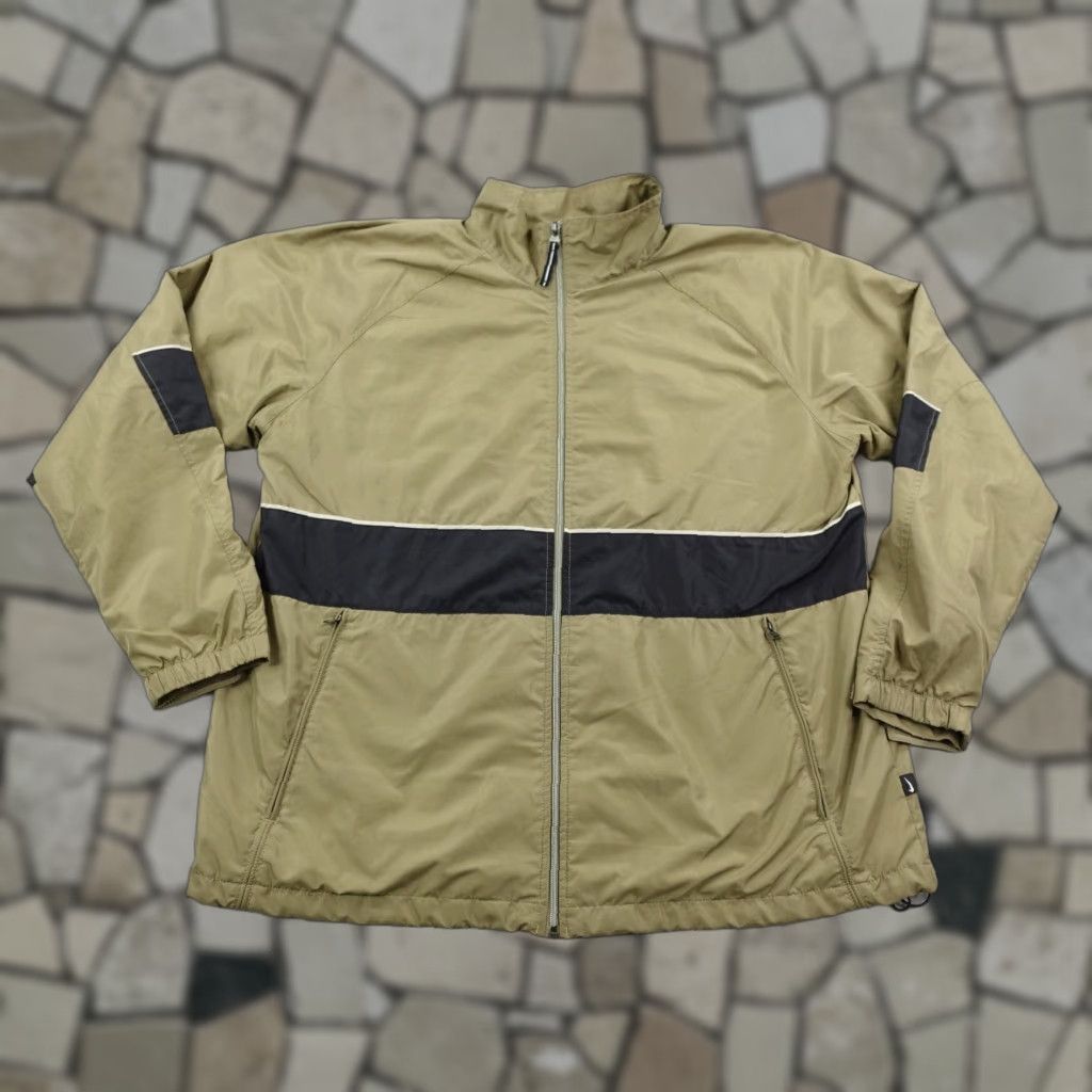 VINTAGE Nike Jacket Mens 2XL Beige Black Zip Up Windbreaker Track Coat Lined Y2K