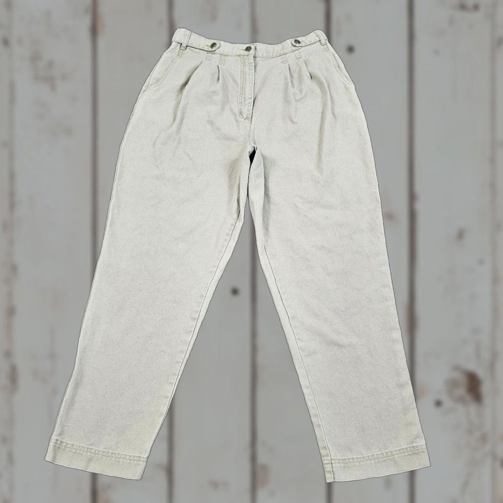 Vintage L.L. Bean Women's Pants 30x28 Beige Canvas Tapered Adjustable Chino Regular Fit Size 30" / US 8 / IT 44 - 1 Thumbnail