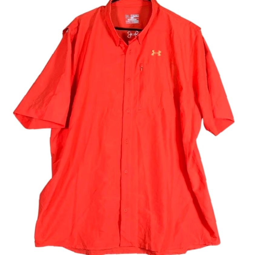 Under Armour Under Armour Mens Shirt Polo Orange 2X Heatgear Breathable Activewear Short Sleeve Polo Shirt Mens 2X Orange Under Armour Size US XXL / EU 58 / 5 - 2 Thumbnail
