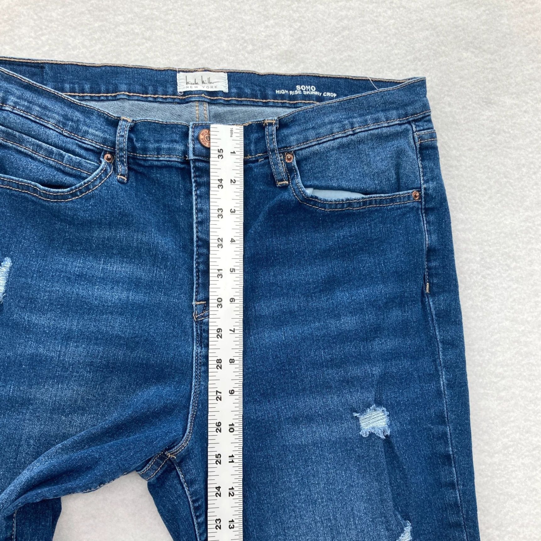 Nicole Miller Nicole Miller Soho Skinny Crop Jeans Womens 8 Blue Stretch Denim Distressed City Size 30" / US 8 / IT 44 - 7 Thumbnail