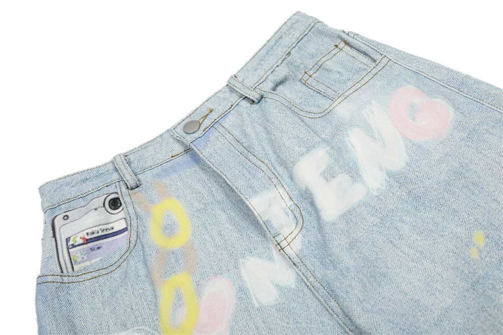 Vintage Hip Hop Men's High Street Graffiti Print Wide-Leg Jeans Size US 32 / EU 48 - 3 Thumbnail