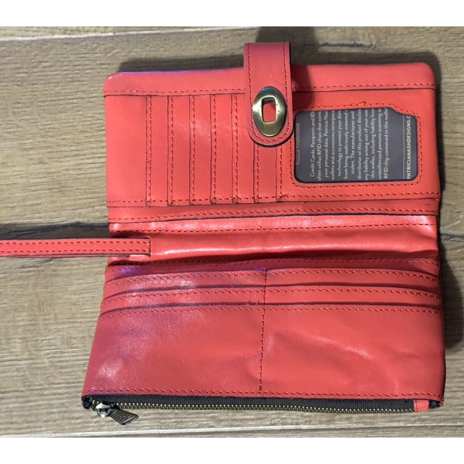 Patricia Nash Patricia Nash Annesley Wristlet Coral Leather RFID Blocking Zip Outer Pockets Magnetic Turn Lock Gold Hardware Women Medium" Size ONE SIZE - 5 Thumbnail