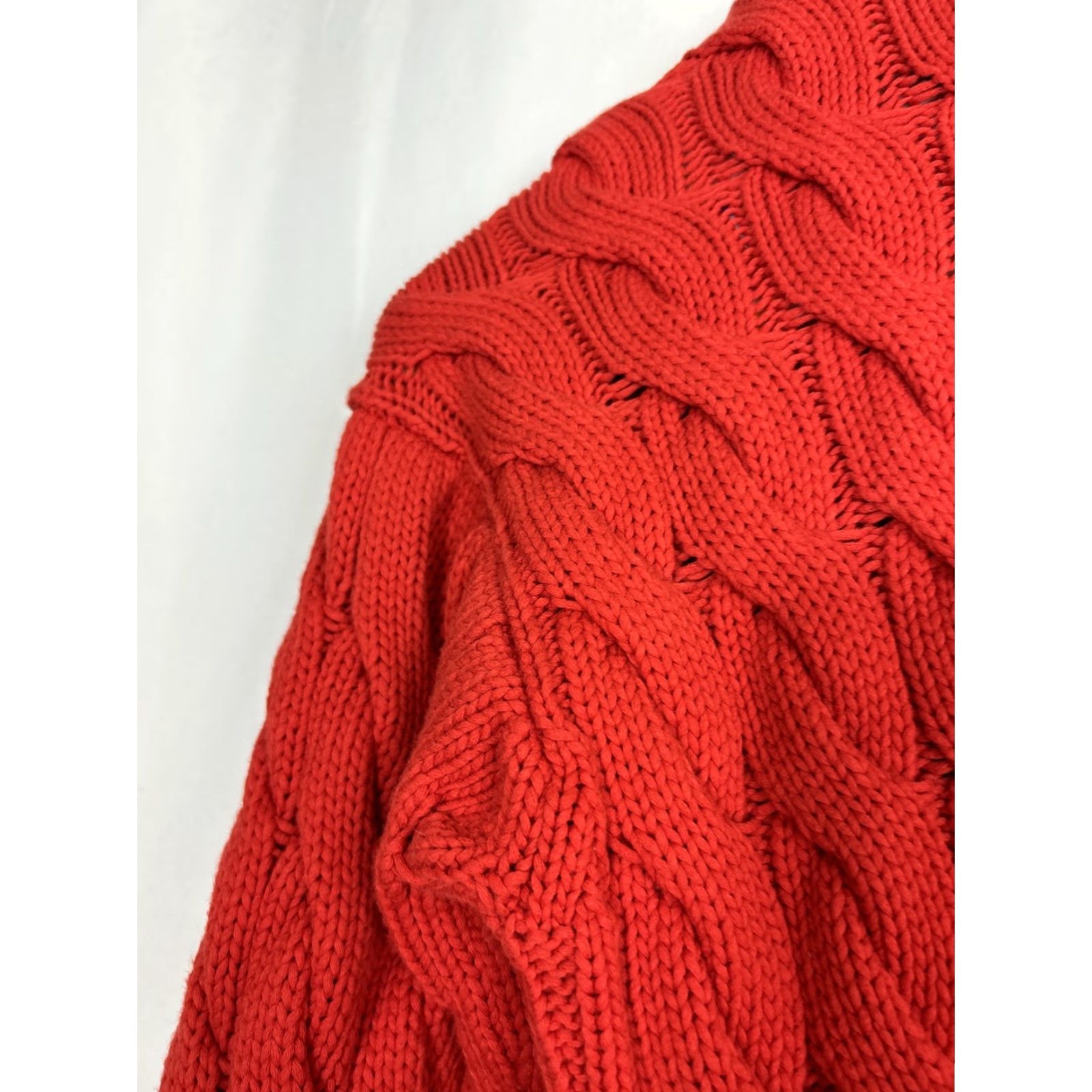 J.Crew VINTAGE? No — Actually J.Crew M-L Cotton Cable Knit Side Slit Crew Sweater Red-Orange Oversized BM401 Size L / US 10 / IT 46 - 7 Thumbnail