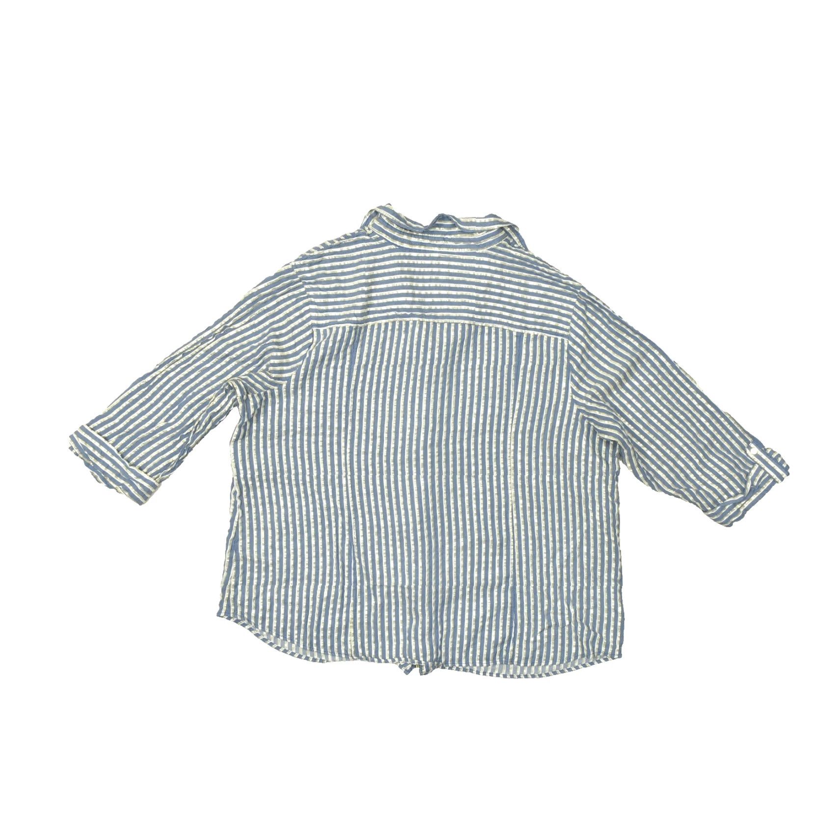 Anne Klein Anne Klein Womens Blouse Plus Size 3X Blue White Gold Metallic Stripe Zip Front Size XXL / US 16-18 / IT 52-54 - 2 Thumbnail