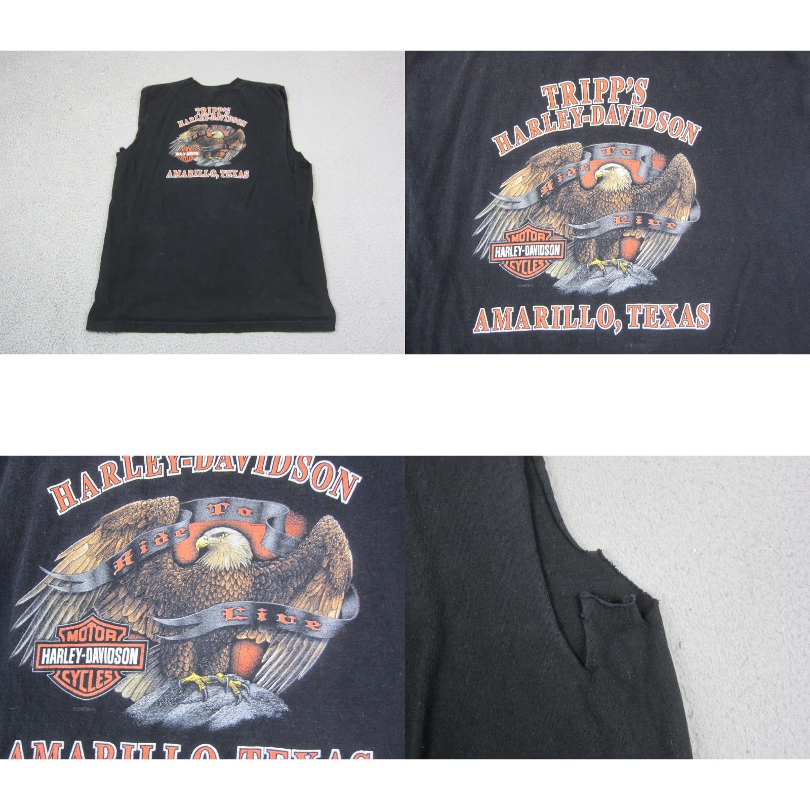 Harley Davidson VINTAGE Harley-Davidson Shirt Mens L Biker Tank Tripp's Amarillo Texas Design Graphic Print Black Cotton Logo Short Sleeveless Crew Neck 1990s? Size US L / EU 52-54 / 3 - 8 Thumbnail