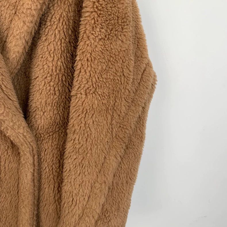 Max Mara Teddy brown teddy camel-fleece lapel double-breas