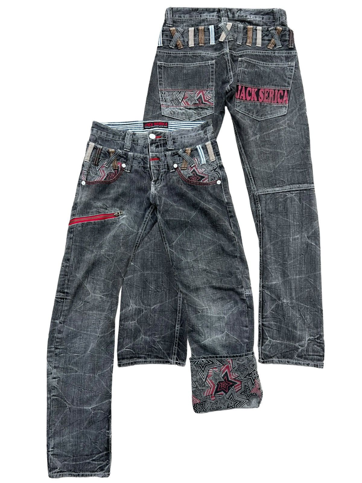 image of Hype Jackserika Japan Double Waist Star Printed Denim Jeans 30X32 in Black, Men's
