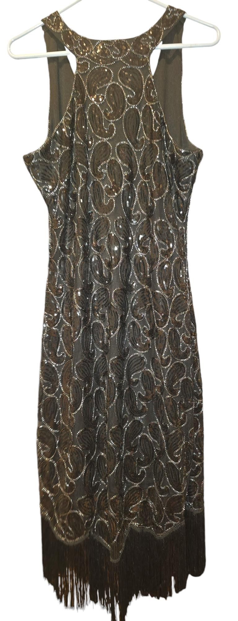 Designer Glamorous Black Beaded Fringe Dress - Vintage Style Size XL / US 12-14 / IT 48-50 - 2 Thumbnail