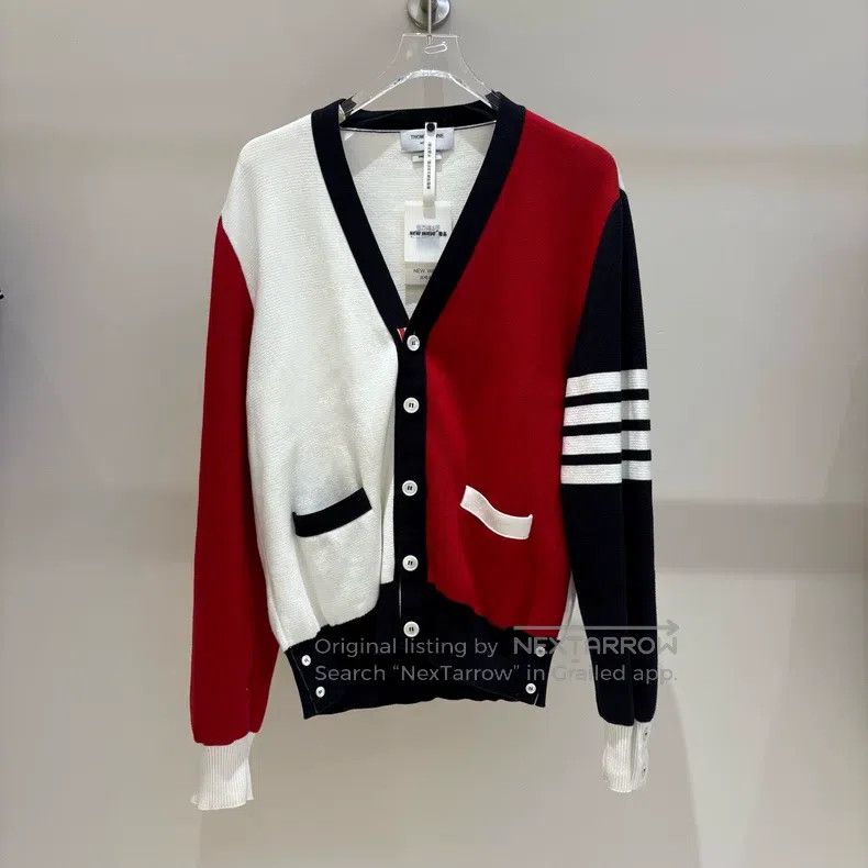 Thom Browne Thom Browne Red and White Four Stripe Knit Cardigan Size US L / EU 52-54 / 3 - 1 Thumbnail