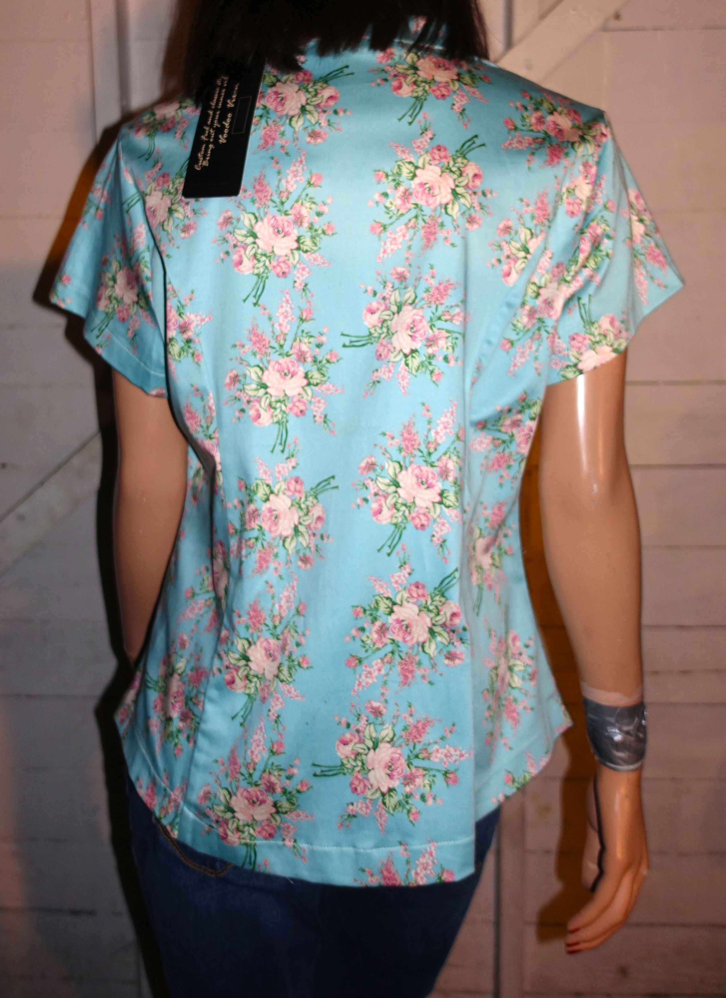 Other Voodoo Vixen Baby Blue Floral Blouse XL NWT Size XL / US 12-14 / IT 48-50 - 5 Thumbnail