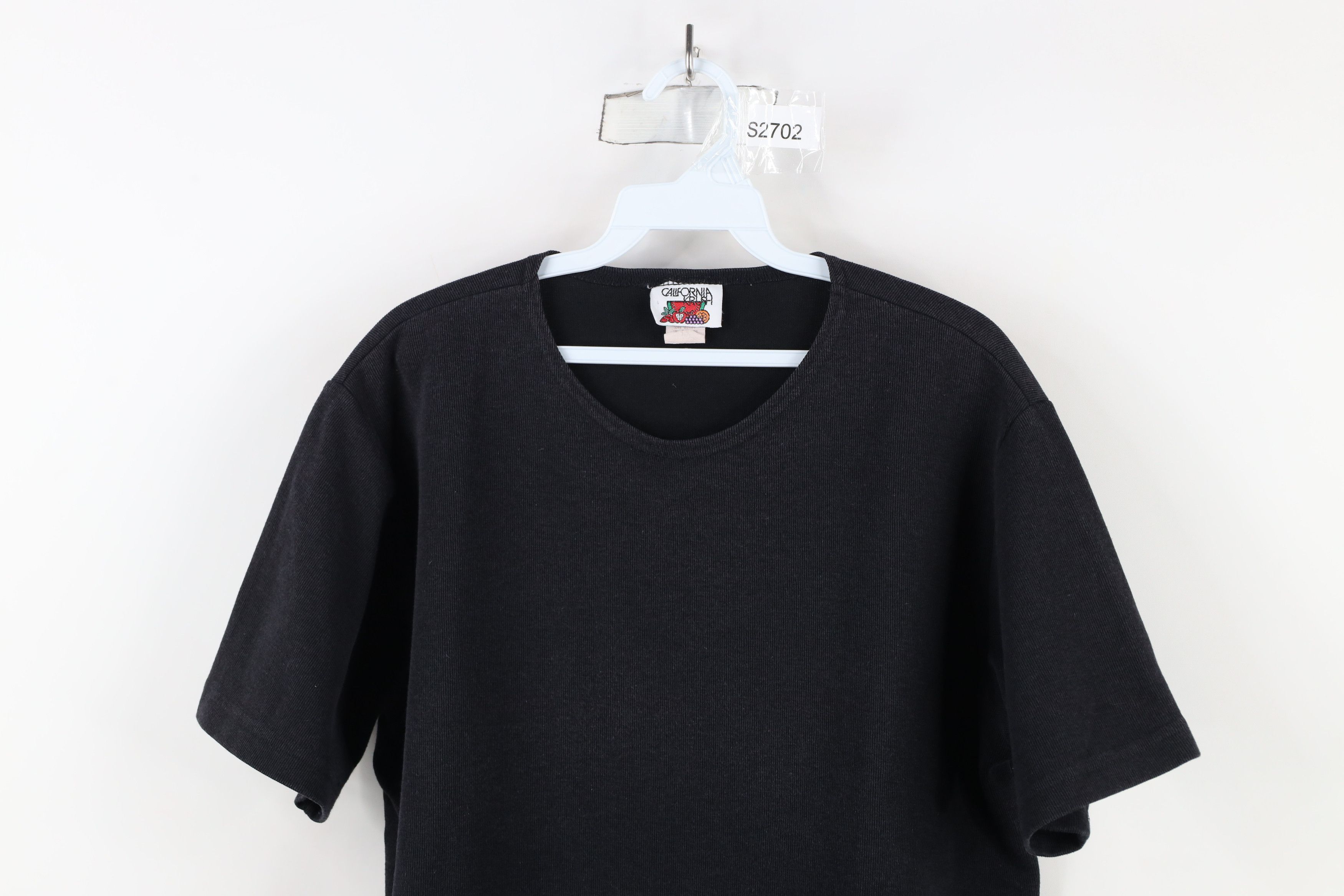 Vintage Vintage 90s Streetwear Blank Ribbed Knit T-Shirt Black USA Size M / US 6-8 / IT 42-44 - 2 Thumbnail