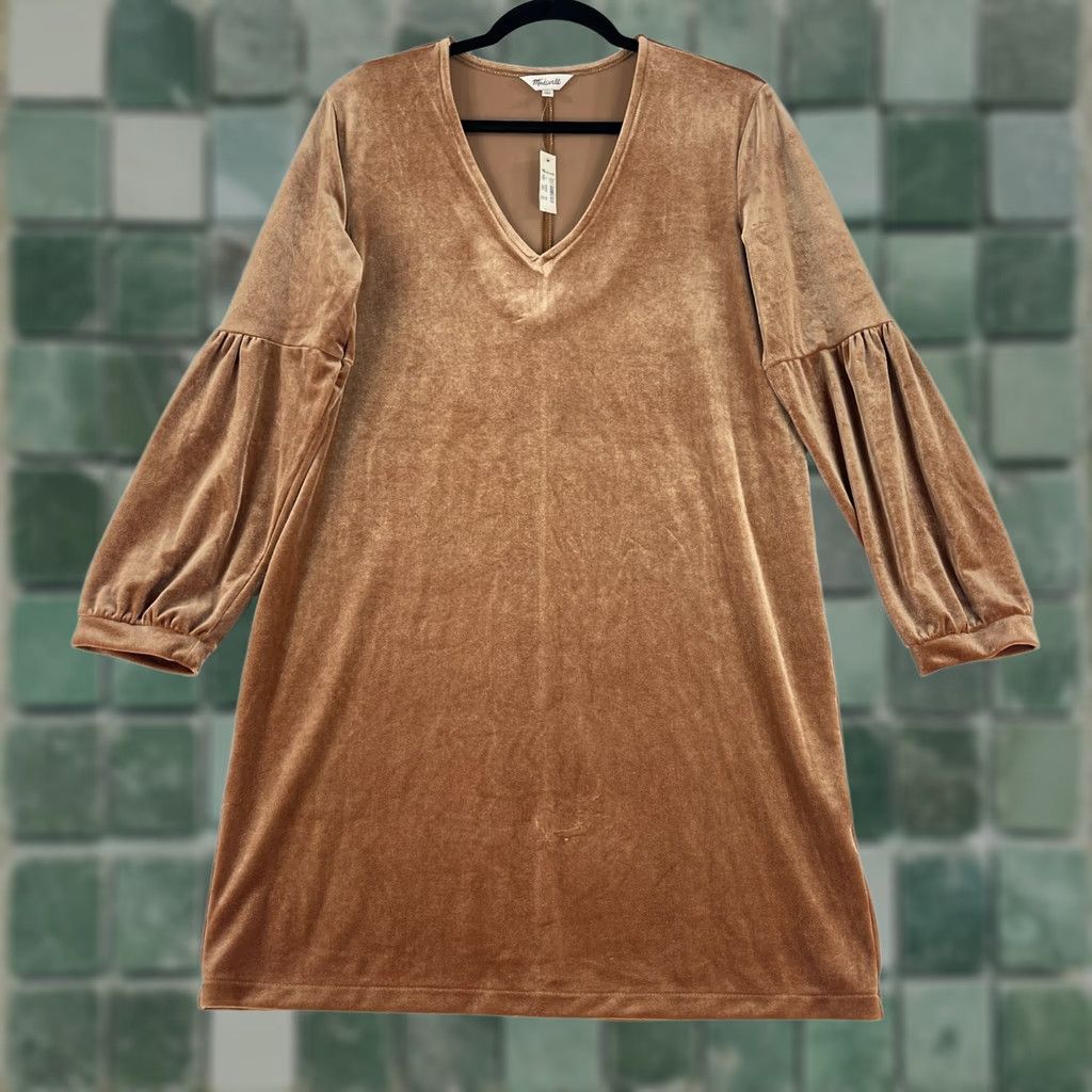 Madewell Madewell Velvet Balloon Sleeve Dress Womens Small Gold V-Neck Pullover Comfy Size S / US 4 / IT 40 - 1 Thumbnail