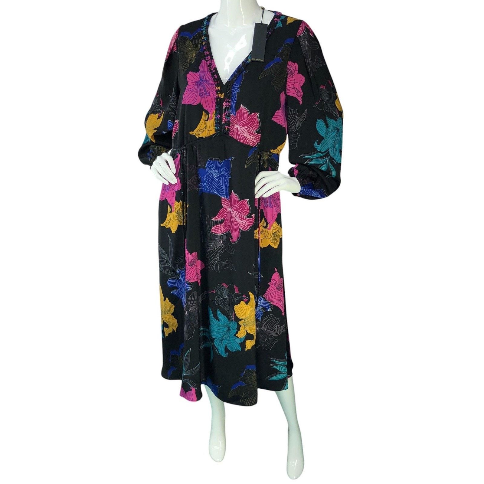 KOBI HALPERIN Kobi Halperin Dress M Black Multi Floral Alexi Long Sleeve Size M / US 6-8 / IT 42-44 - 2 Thumbnail