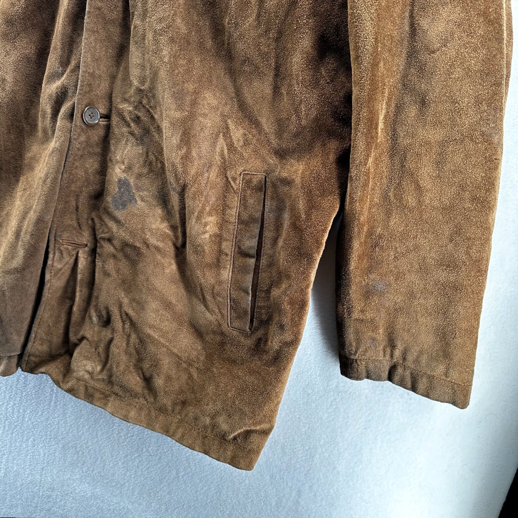 Merona VINTAGE Merona Leather Jacket Cowhide Suede Long Brown Mens L Regular Western Cowboy Quilted Coat Jacket Size US L / EU 52-54 / 3 - 4 Thumbnail