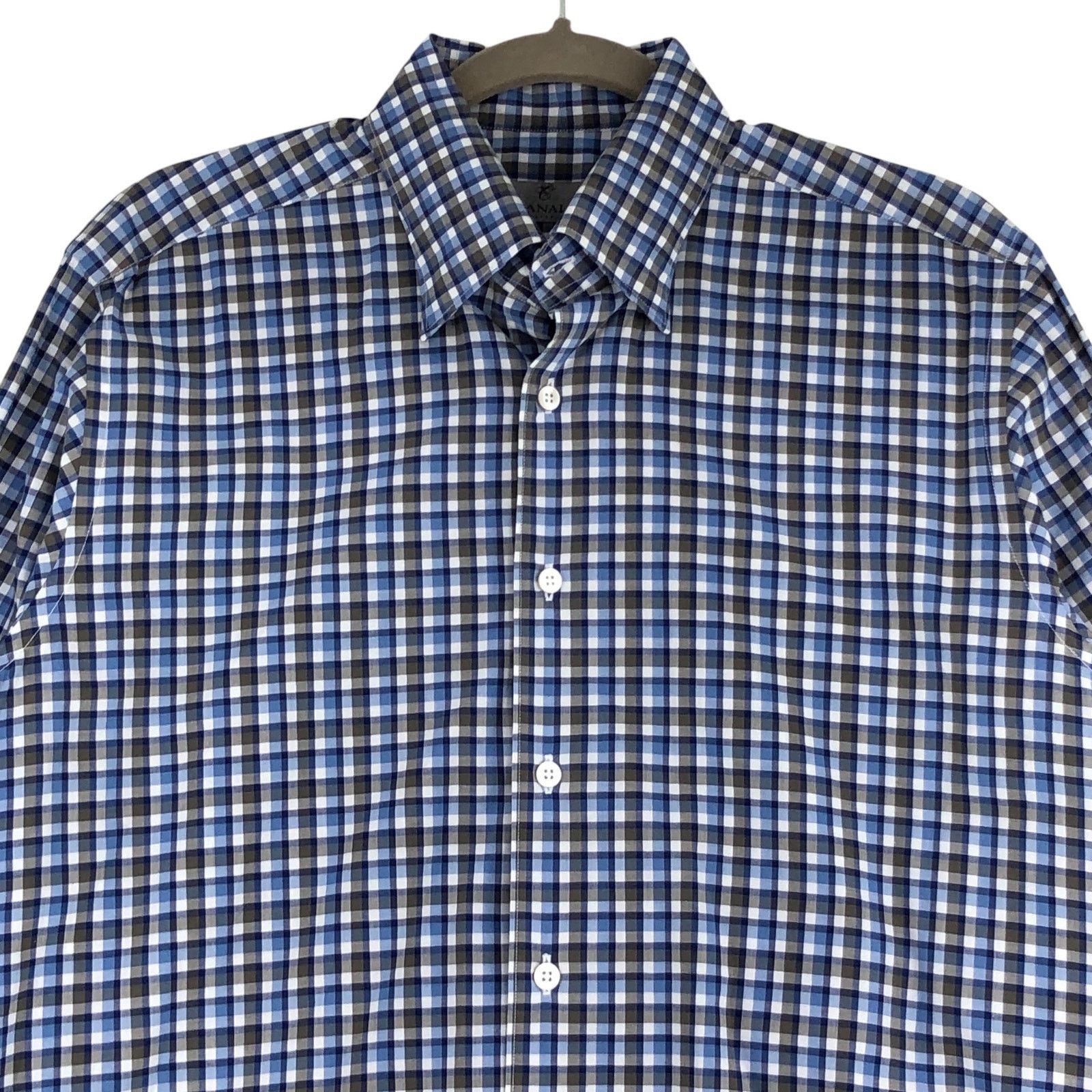 Canali Canali Size L Shirt Casual Button Down Plaid Check Blue Gray Size US L / EU 52-54 / 3 - 2 Thumbnail