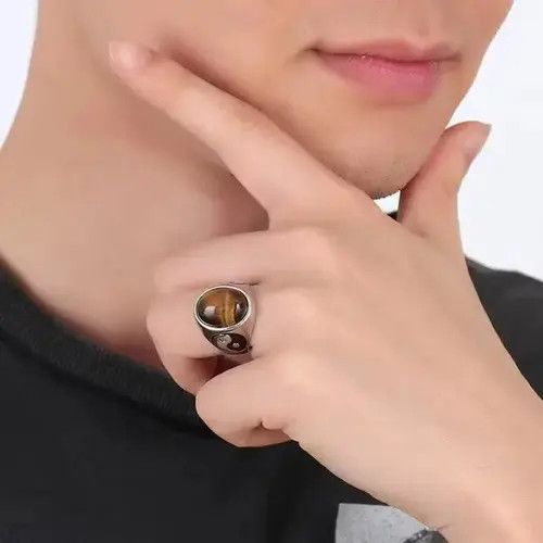 Other Oval Cat's Eye Stone Ring Men's Bohemian Crystal Size ONE SIZE - 3 Thumbnail