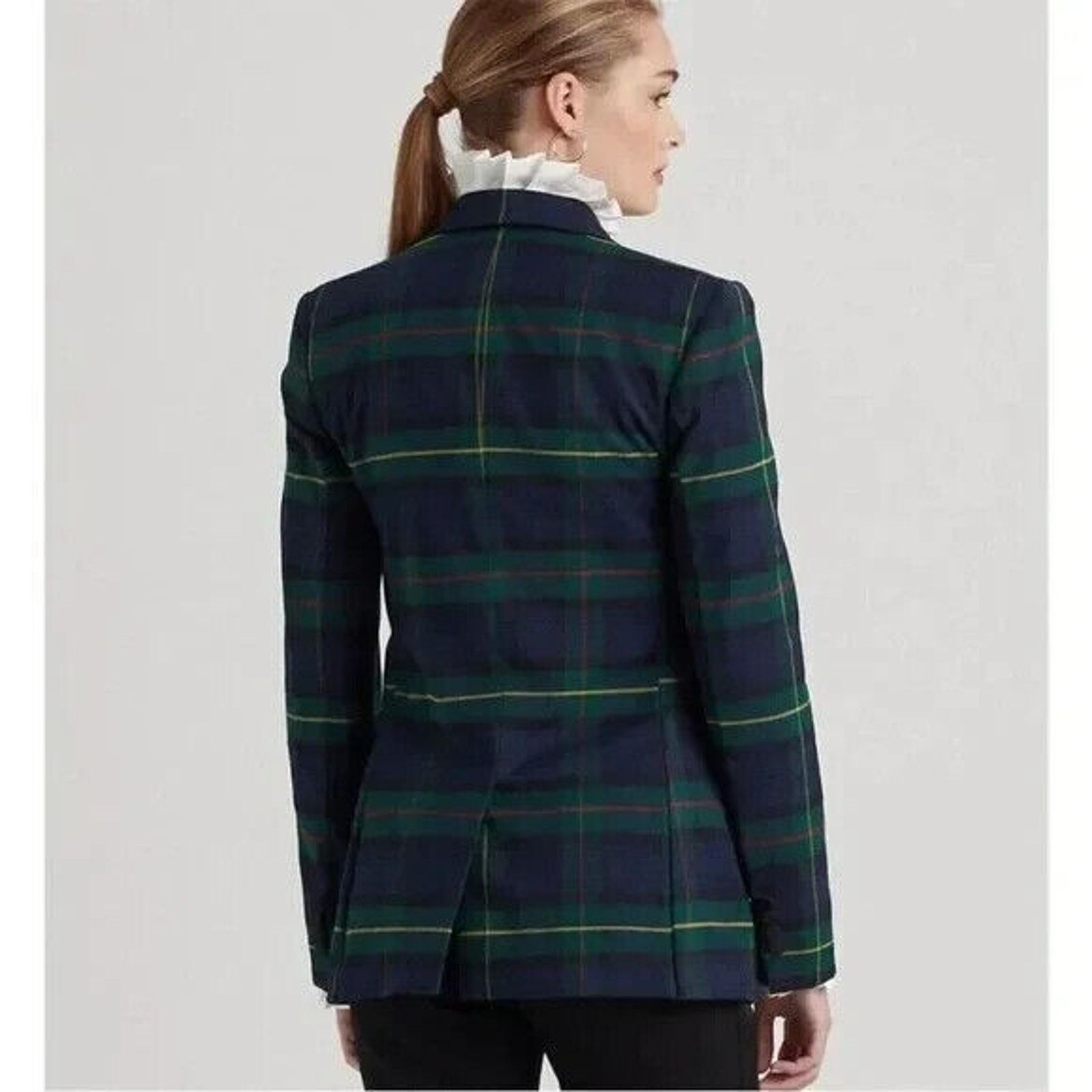 Lauren Ralph Lauren RALPH LAUREN GREEN TARTAN PLAID BULLION CRESTED BLAZER SZ 12 Size XL / US 12-14 / IT 48-50 - 6 Thumbnail