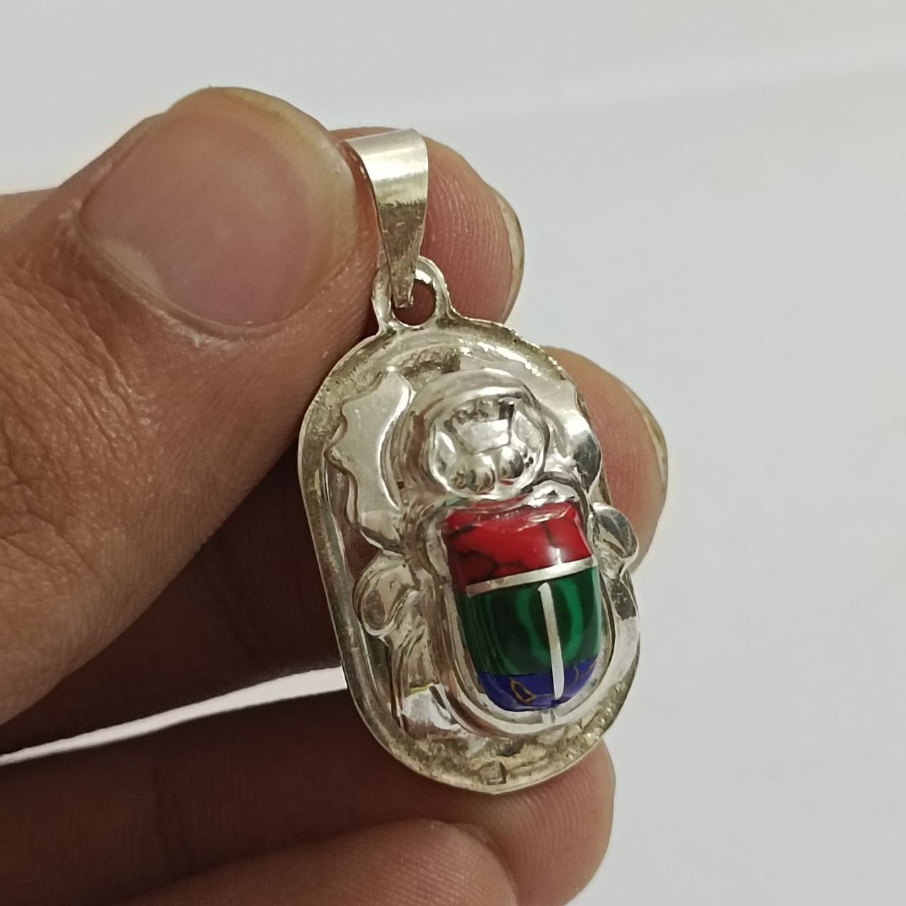 Sterling Silver 925 Sterling Silver scarab Pendant, Handmade Egypt Size ONE SIZE - 6 Thumbnail