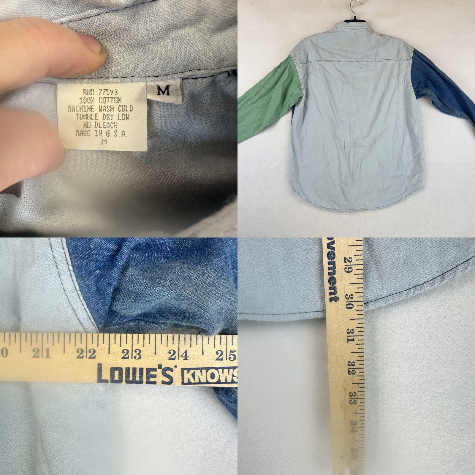 Denime Context Button-Down Shirt Mens Medium Denim Colorblock Made USA Pocket Size US M / EU 48-50 / 2 - 9 Thumbnail