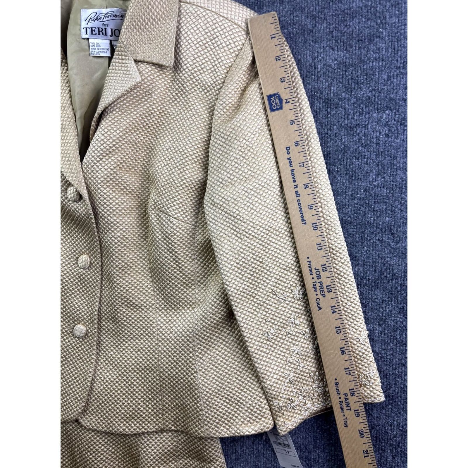 Vintage VINTAGE Rickie Freeman for Teri Jon Skirt Suit Womens 12 Gold Wool Jacquard 2 Piece Lined Size 34" / US 12 / IT 48 - 6 Thumbnail