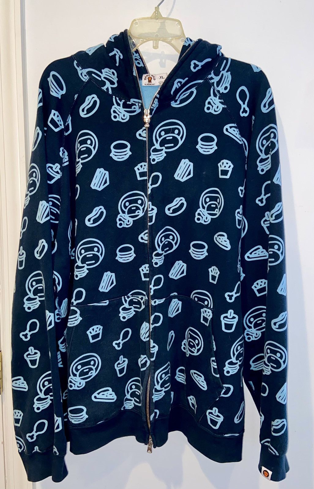 image of Bape x Nigo Baby Milo Junk Food Full Zip Hoodie (2007) in Blue, Men's (Size XL)