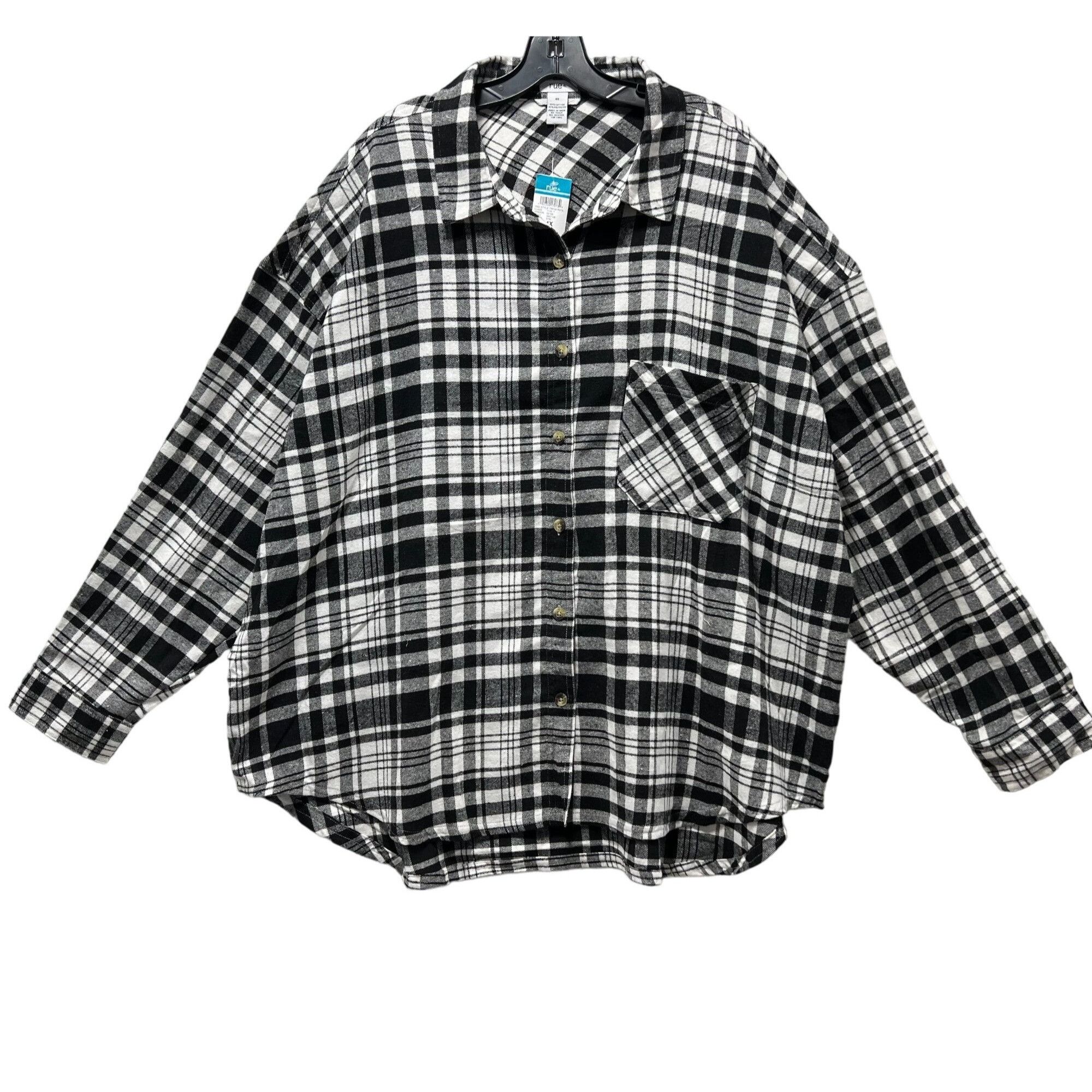 Other Rue + - Women's Plaid Long Sleeve Shirts - Black/White - 4X Size 4XL / US 24-26 - 1 Thumbnail